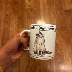 White and Black Cat Illustration Ceramic Mug